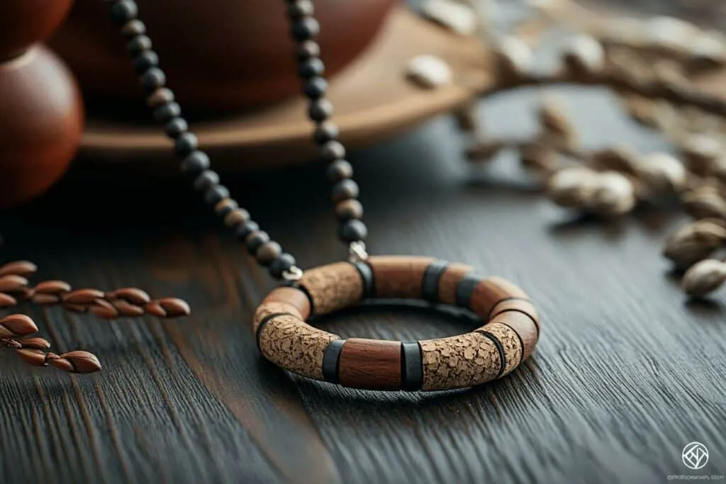 Collier liège bois sans allergène : Collier liège bois hypoallergénique pour peaux sensibles