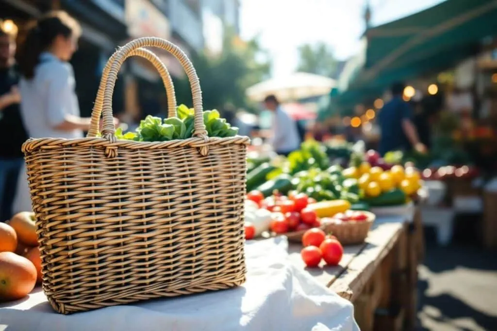 Sac en osier pour marché : Sac en osier pratique et spacieux idéal pour le marché